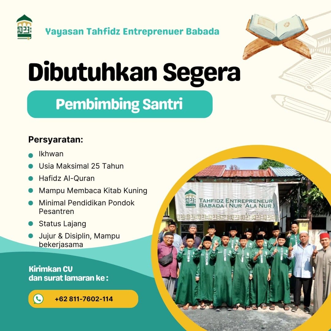 lowongan kerja pembimbing santri babada